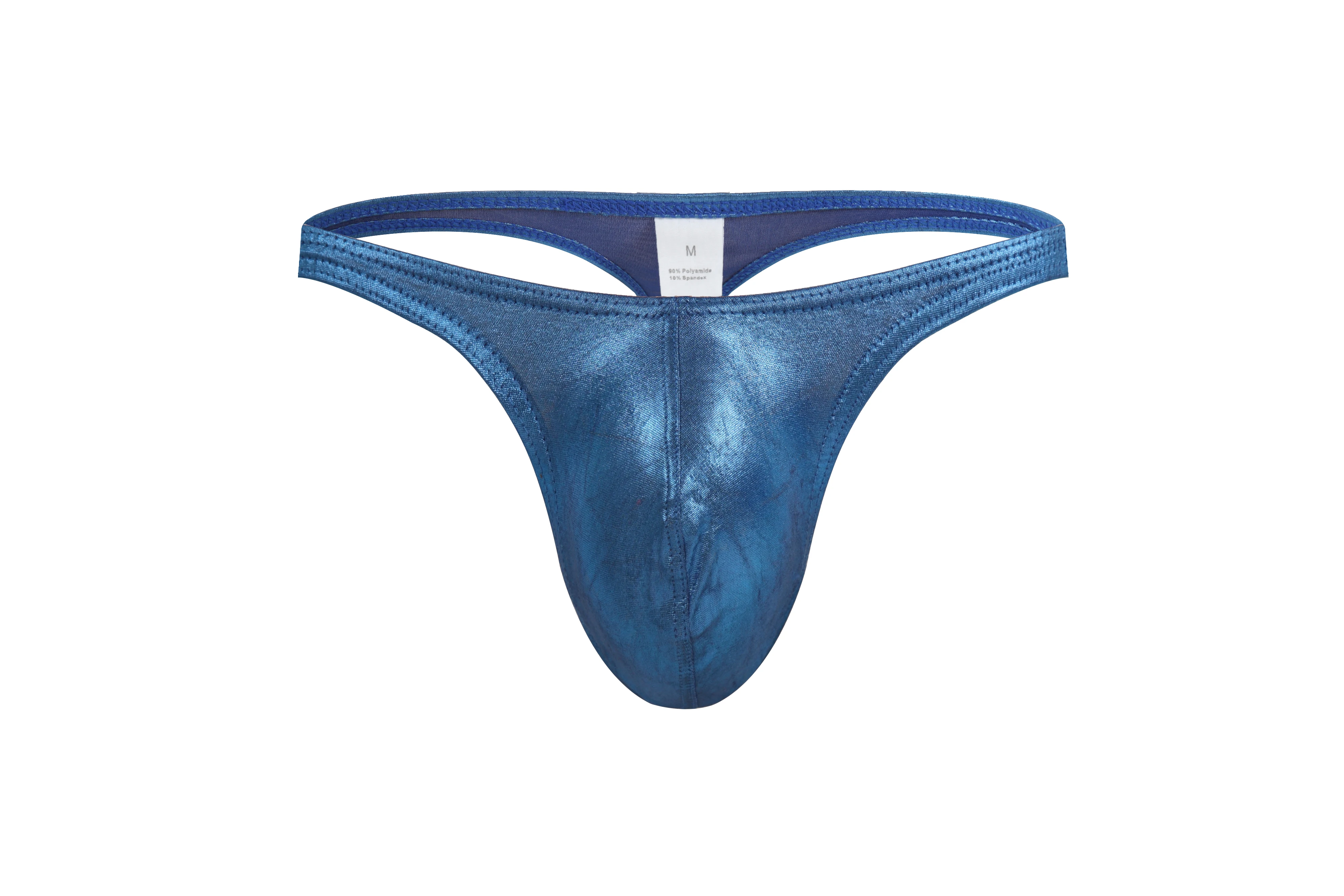 Sexy Faux Leather Thong Men Underwear T-back Underpants Tanga Hombre Lingerie Panties Low Rise Black Metal Ring Decor