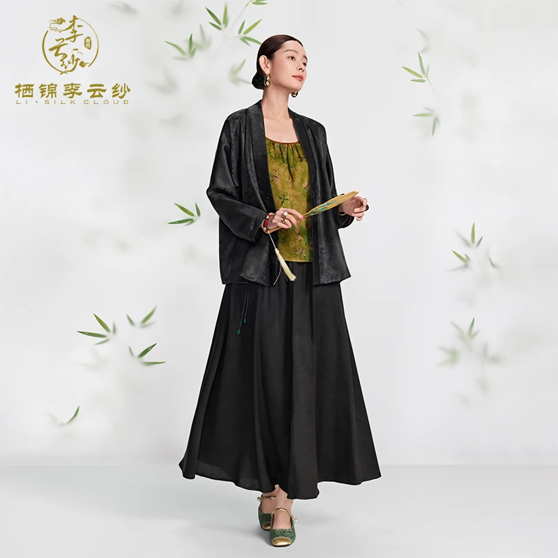 LI SILK CLOUD Xiangyunsha Silk- Authentic Traditional Craft，Elegant Midi Length Half Skirt