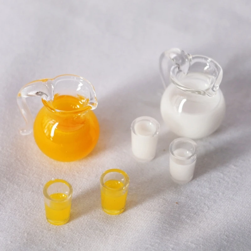 1:12 Rumah Boneka Miniatur Susu Jeruk Jus Minuman Cangkir Pot Model Ornamen DIY