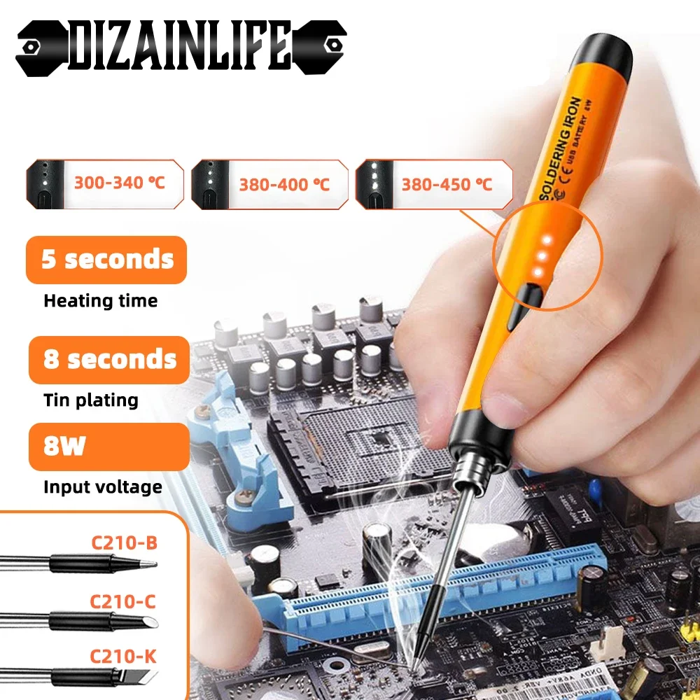 5V 8W tipo-C ricarica saldatore elettrico saldatore elettrico senza fili portatile 3 marce regolabili per la riparazione della saldatura