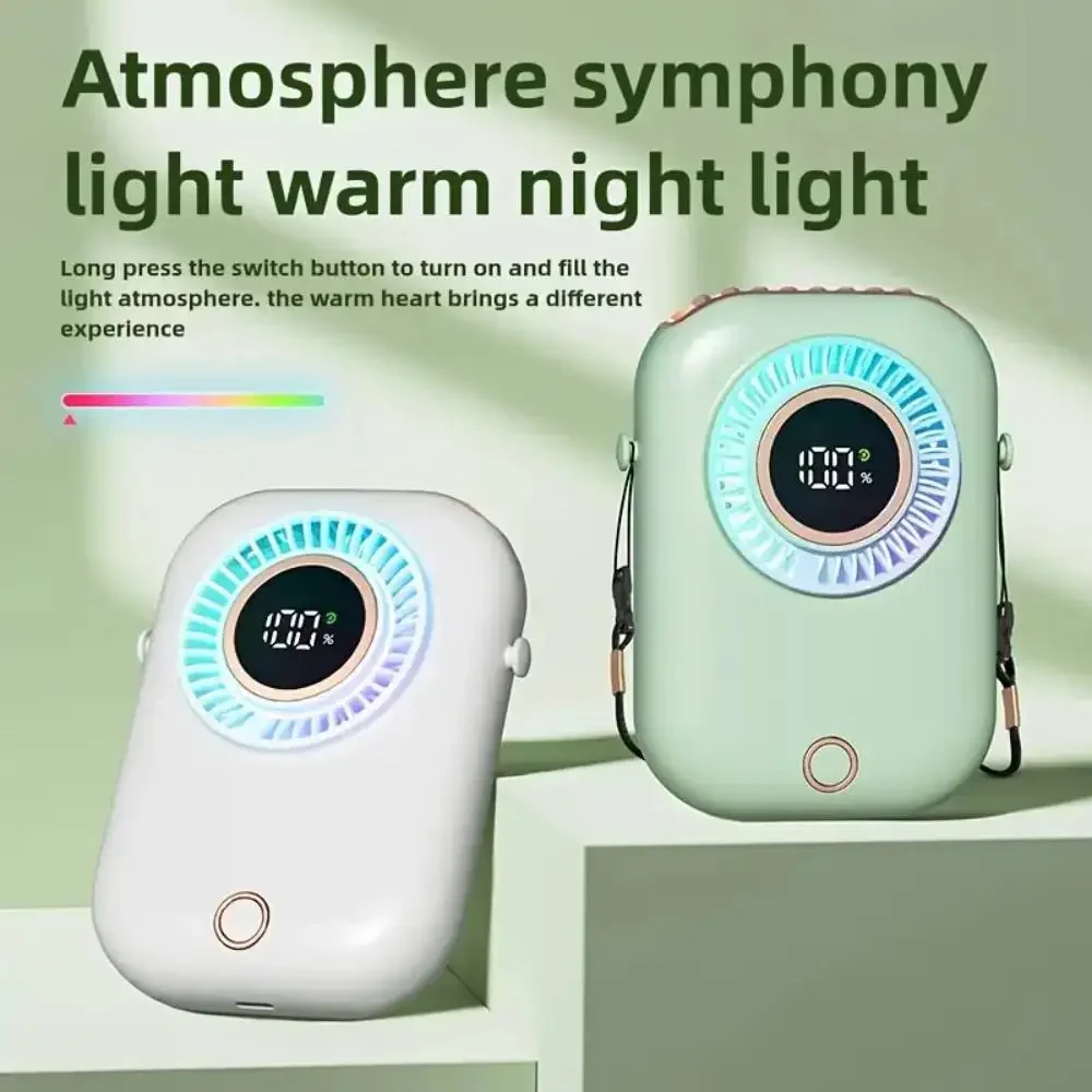 Portable Hanging Neck Fan Mini Digital Display Bladeless Cooling Waist Fans with Colorful Light Rechargeable Sports Cooler Fan