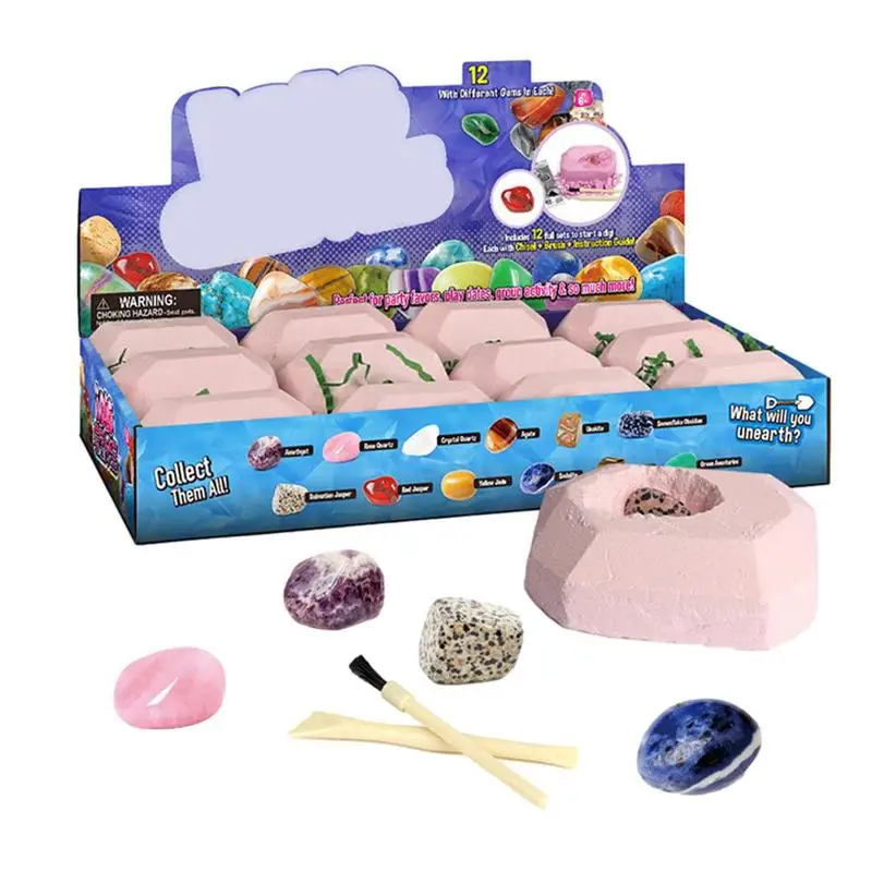 

Educational Toy Gemstone Dig Kits For Kids 12 Gem Excavation Kit 12 Real Precious Stones For Kids DIY Science Kit STEM Gifts