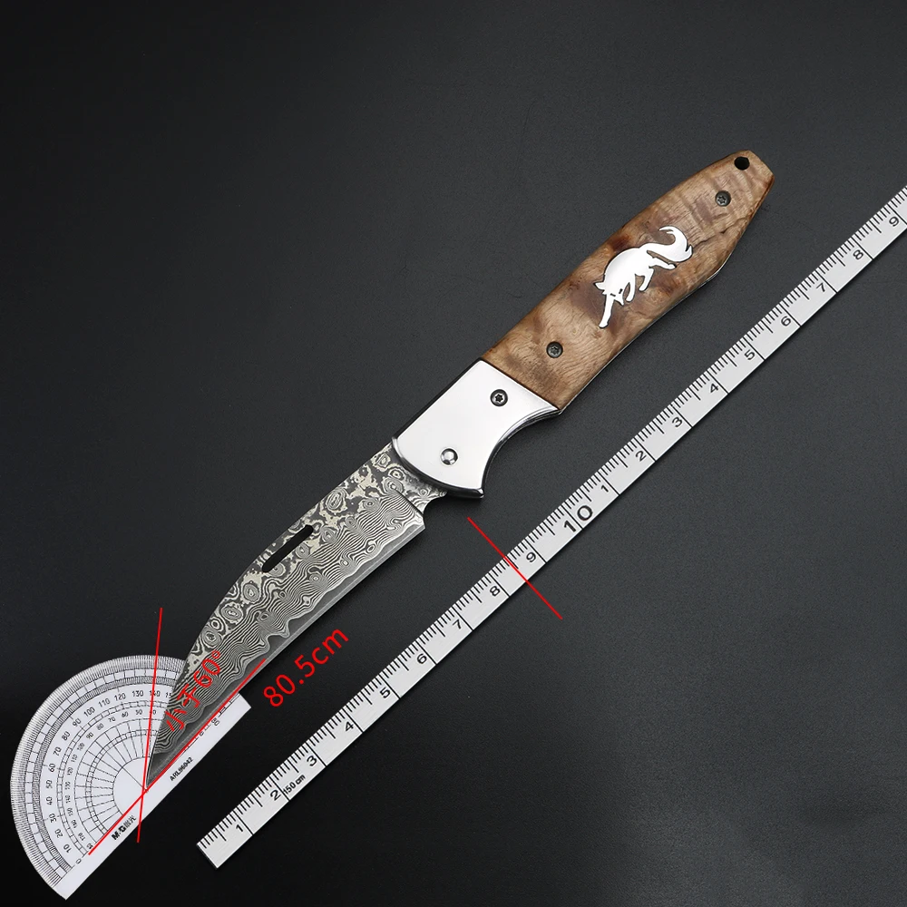 XUANFENG Japanese handmade folding knife wooden handle small folding knife Damascus steel multifunctional fruit knife