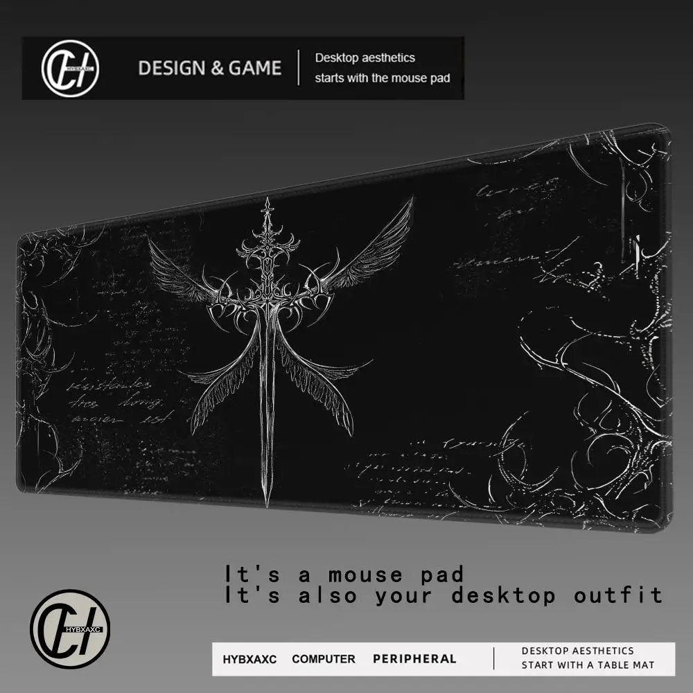 Cooles Schwertkunst-Design Großes Rutschfestes Gummi-Mauspad XXL Gotisches Symbol Schwarzes Computer-Gaming-Zubehör Tastaturmatte