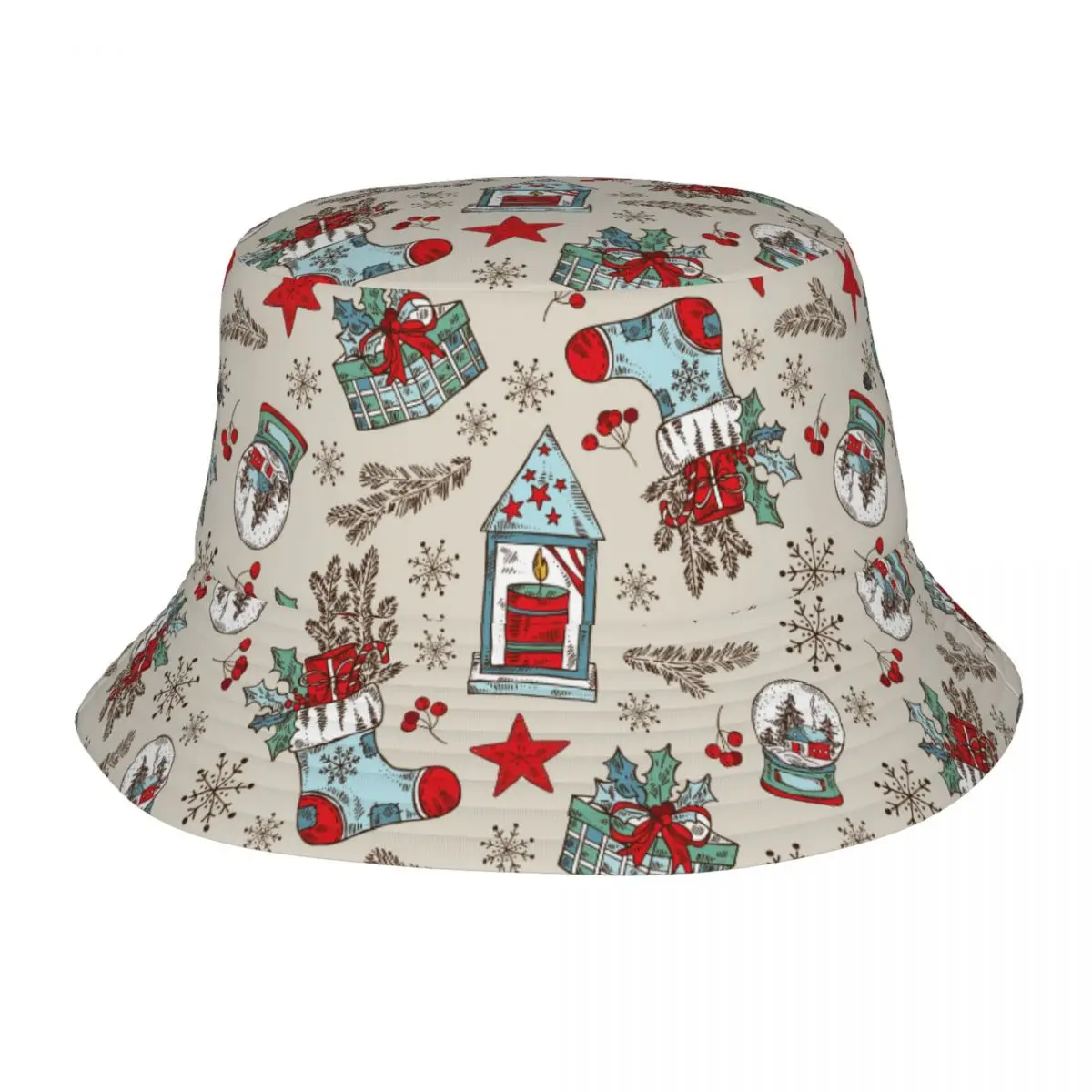 

Bucket Hat Fisherman Cap For Women Men Gorras Summer Christmas Boots Bell Star Candle And Present