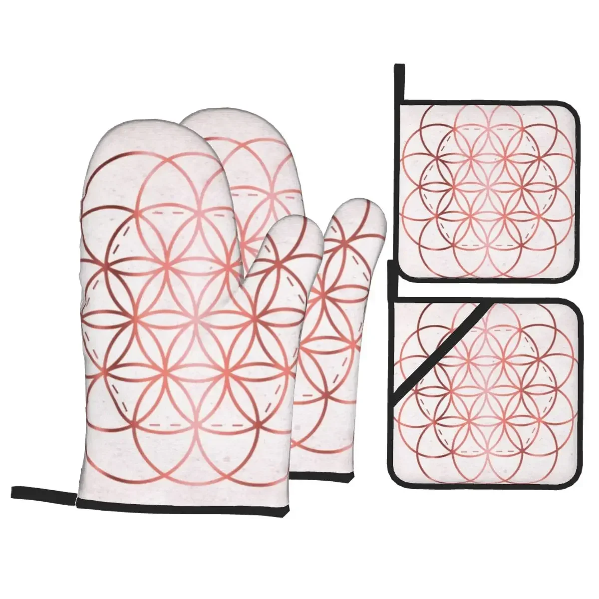 

The Flower Of Life Oven Mitts and Pot Holder Sets of 4 for Baking Kitchen Cooking Grilling Resistant Non-Slip Gloves