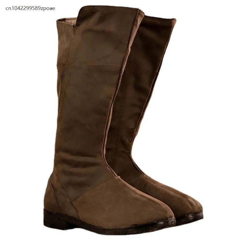 Medieval Viking New Men's Round Toe High Boots Retro Renaissance Pu Leather Halloween Party Pirate Role Playing Knight Boots 5