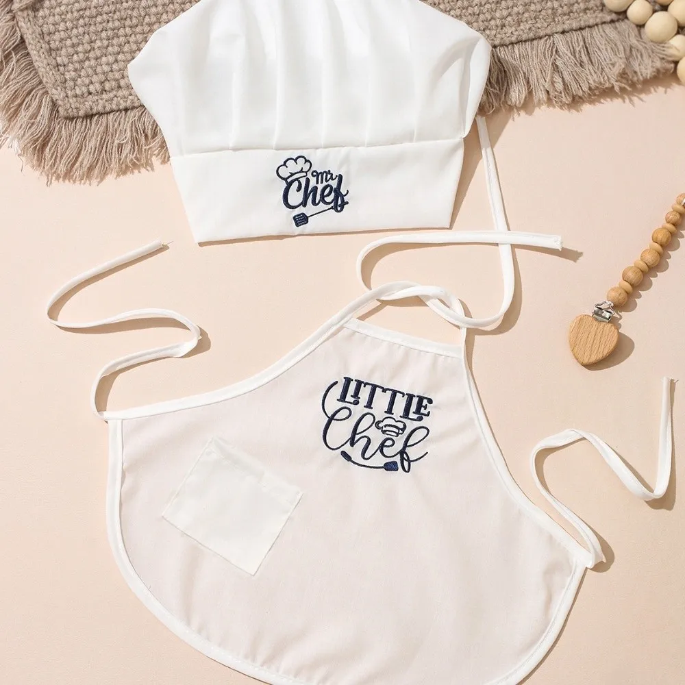 

2Pcs/Set Soft Newborn Photography Clothes Cute Embroidered Bbay Photography Props Set Polyester Aprons Chef Hats Set