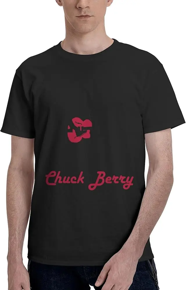 chuck Musics berry Men's Short Sleeve T-shirt Soft Cotton Shirt Crewneck Casual T-shirt Black