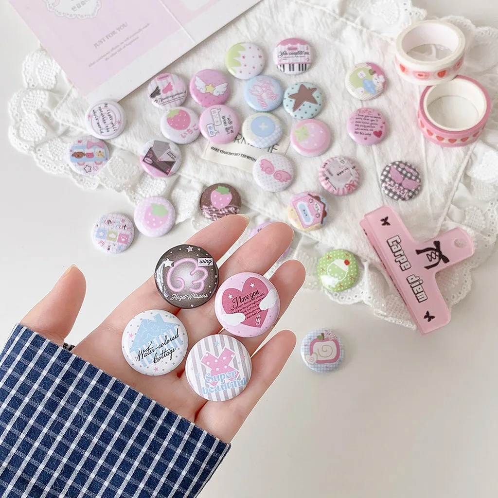 Round Pin Brooch Compact Tinplate Decorative Brooch Cartoon Tinplate Badge Sweet Pinback Cartoon Badge For Diy Crafts Backpacks