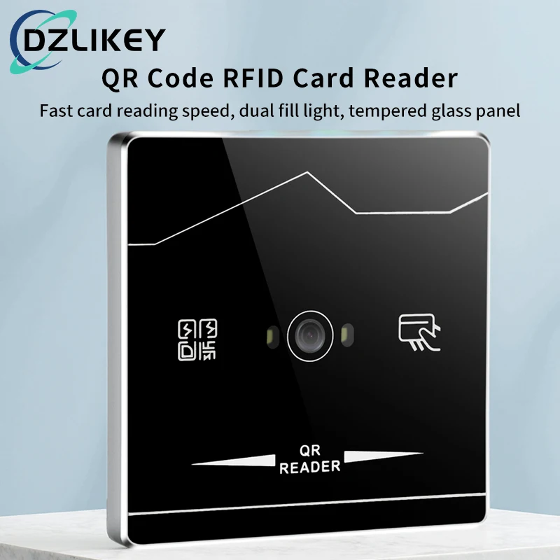 125KHz ID QR Code Access Control Reader, Tempered Glass & Metal Frame, DC5-15V, Wiegand/RS485/RS232/USB/TTL for Gate Security
