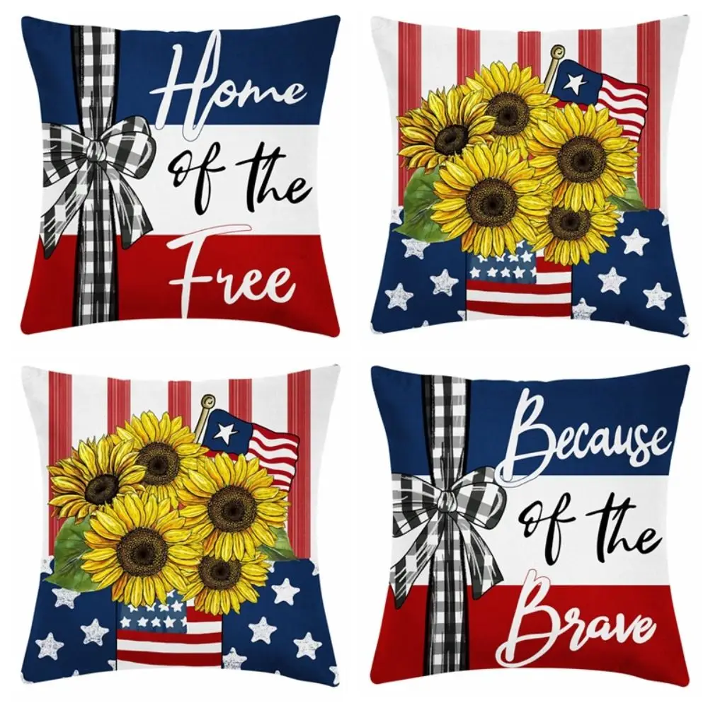 Fashion Short Velvet Independence Day Print Durable Good-looking Cushion Case Decorate Soft Pillowcase Home