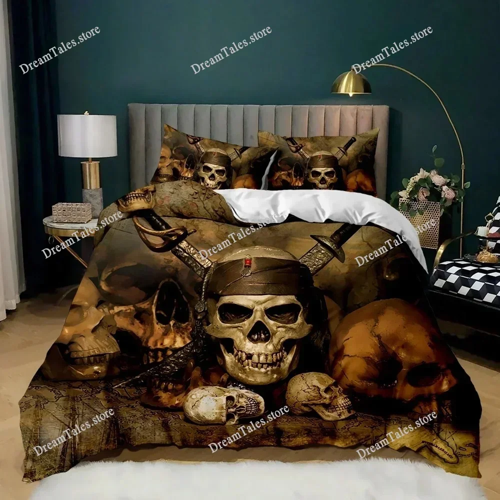 Skull Duvet Cover Queen Size Microfiber Vintage Sugar Skull Girl Day of The Dead Bride with Dark Color Roses Graphic Bedding Set