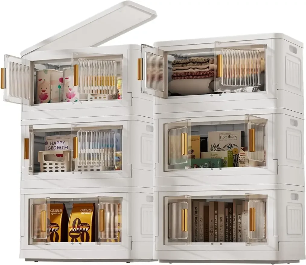 

Ocharzy, складные контейнеры для хранения с дверями, галлонов, с крышками, 6 пластиковых ящиков для хранения с колесами,