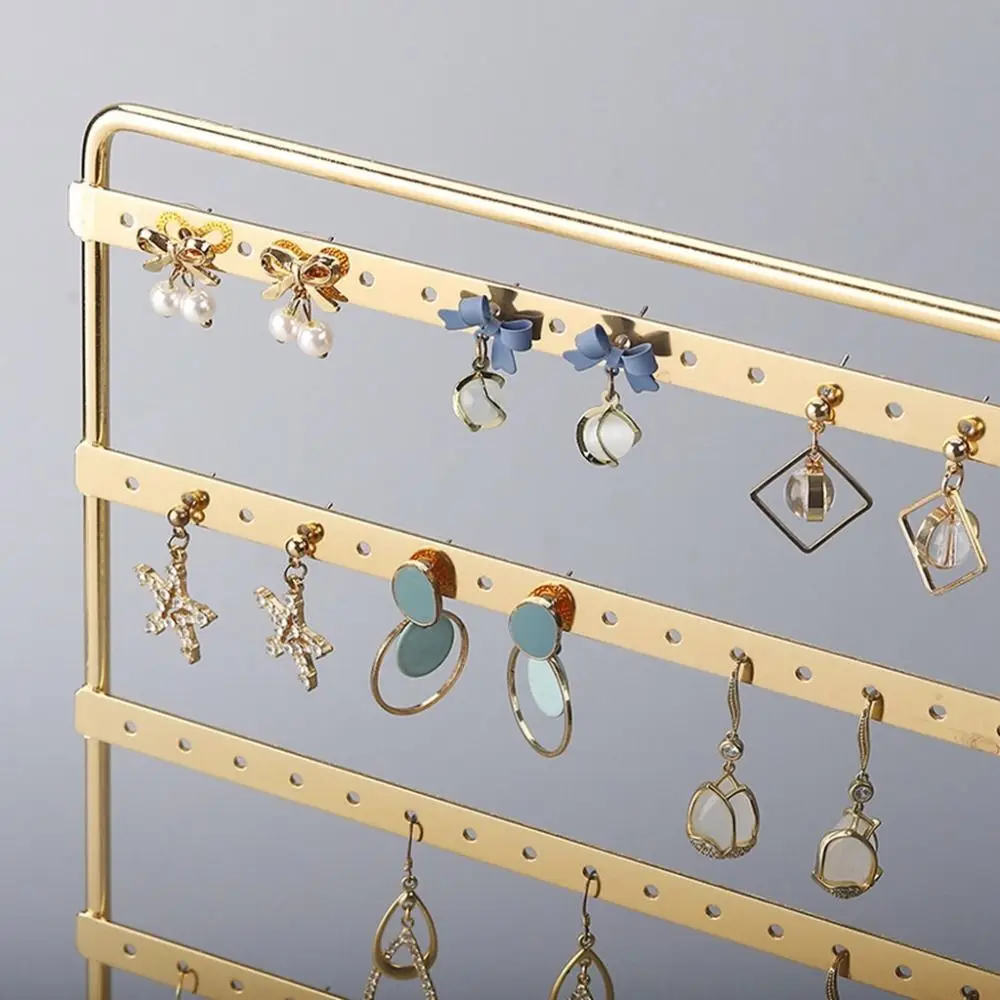 

6-Tiered Jewelry Display Stand Large Capacity DIY Earrings Storage Rack Save Space with Wooden Base Metal Earring Holder