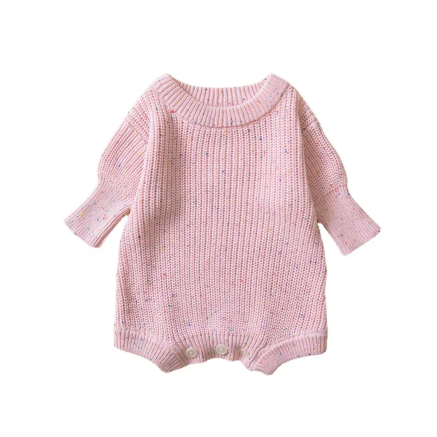 Baby Toddler Basic Chunky Knit Onesie Neutral Speckled Romper Infants Spring Autumn Sweater Jumpsuit