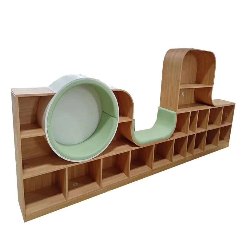 

arc-shaped creative low bookcase, special-shaped kindergarten corner storage picture book rack, training center reading area