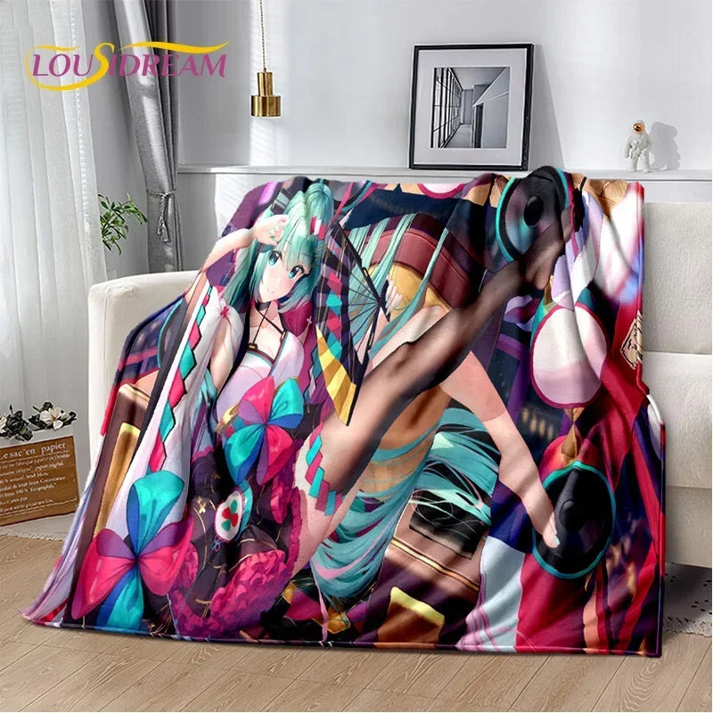 3D Japan Cute Music Cartoon Characters Miku Blanket,Soft Throw Blanket for Home Bedroom Bed Sofa Picnic Office Travel Cover Kids