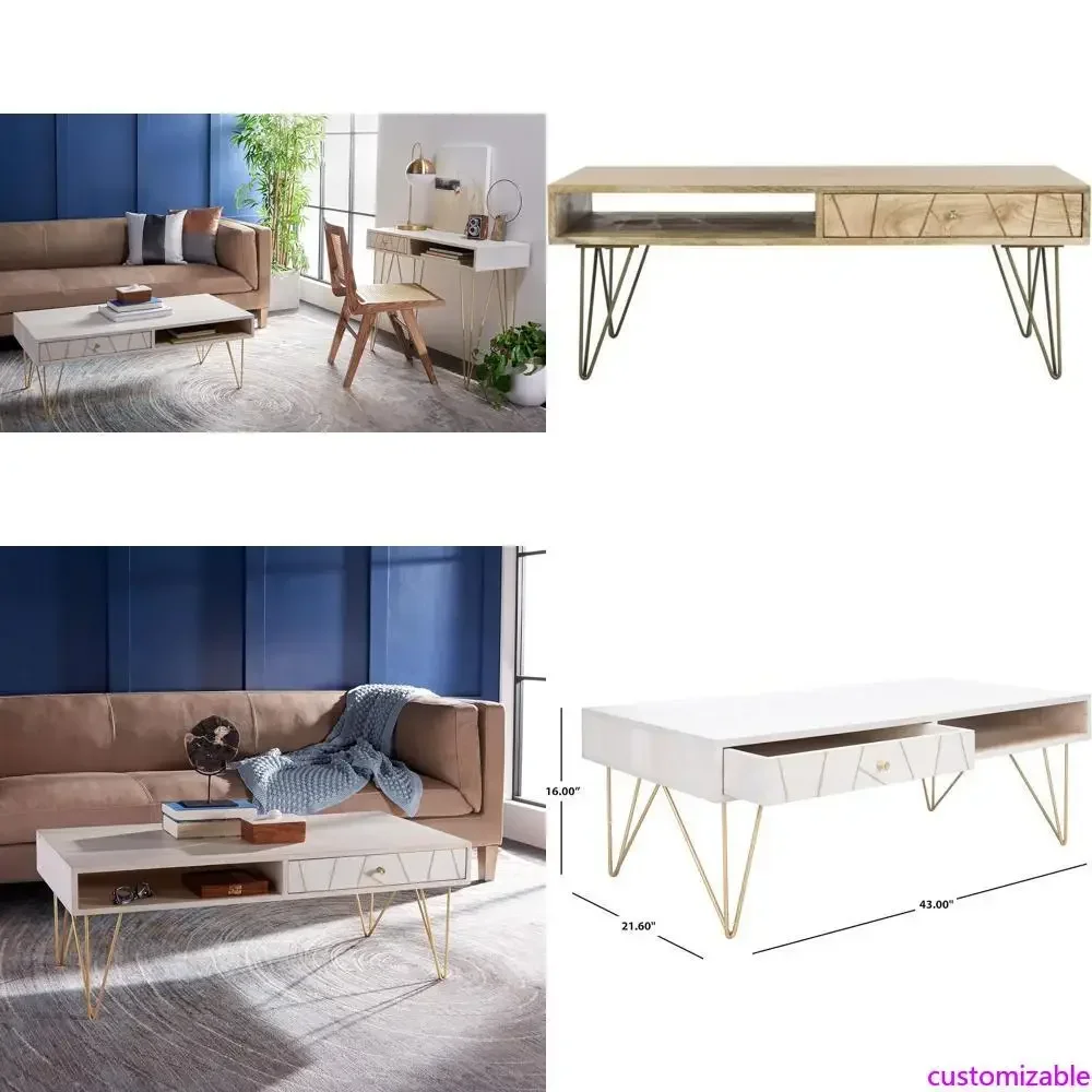 

Журнальный столик Mid-Century Modern Marigold с натуральными и латунными ножками-шпильками от Safavieh Home