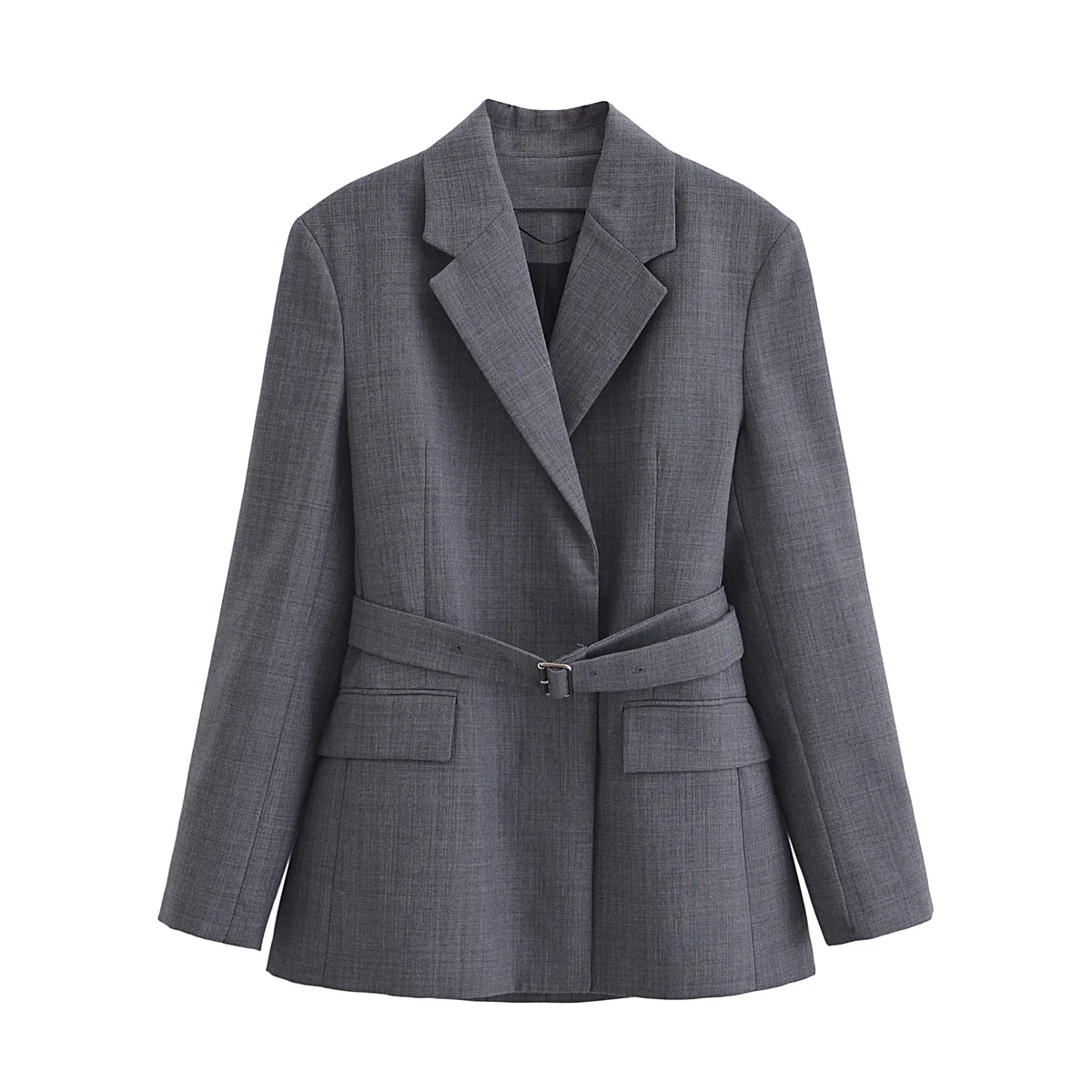 Tangada 2024 Women Gray Blazer Jacket With Slash Long Sleeve Ladies Suit 6P039