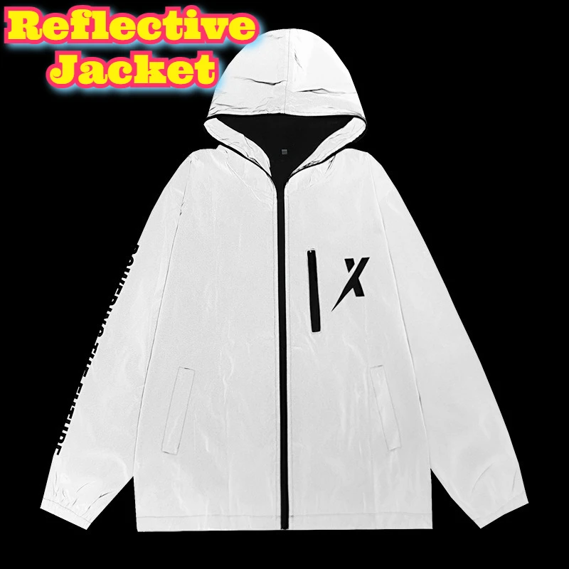 سترة عاكسة كاملة للرجال والنساء لركوب الدراجات سترة واقية بقلنسوة للجري الليلي والسلامة والرياضات الخارجية للجنسين ملابس معطف واق من المطر مقاوم للرياح #1