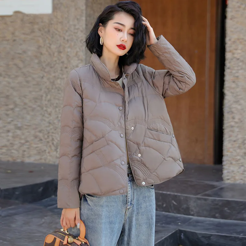 Chaqueta de plumón corta de invierno para mujer, abrigo de plumón de pato Blanco sólido a cuadros con cuello levantado, chaquetas acolchadas para mujer max mara ·хоislavк JK-229