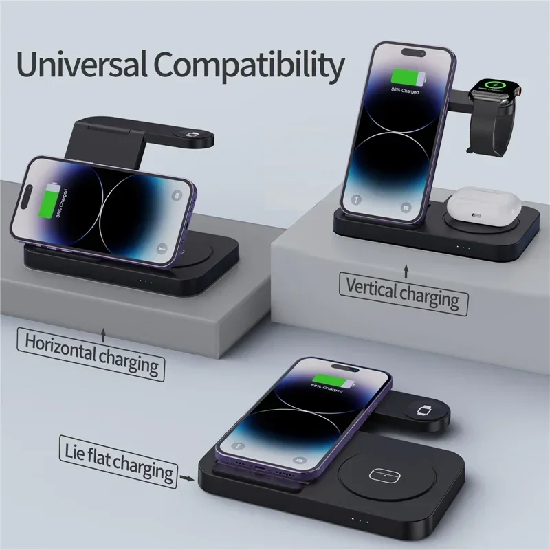 4 In 1 Wireless Charger Stand For iPhone 15 14 13 12 Samsung S23 S22 Ultra Note Galaxy Watch Foldable Fast Charging Station Dock