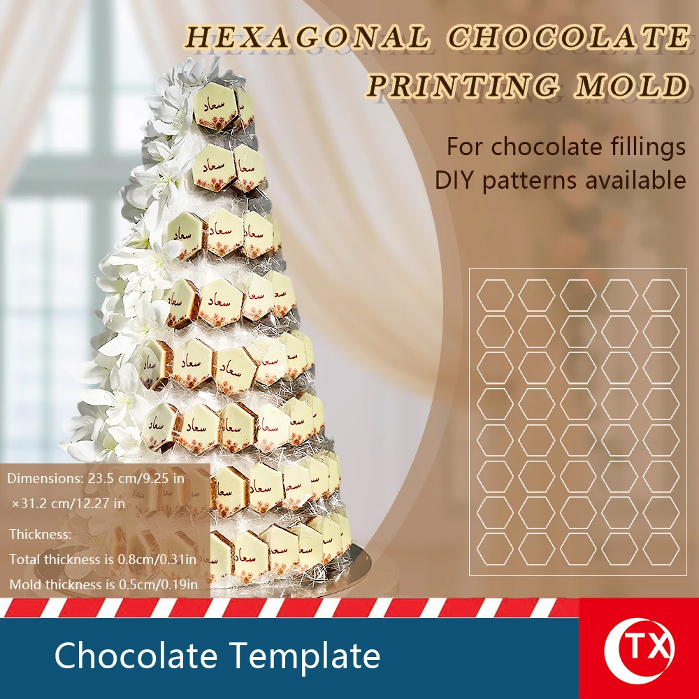 Acrylic Chocolate Transfer Template A4 Size, Round Chocolate Printing Mold with Base Support, Reusable Baking Tool for Arabic Ch
