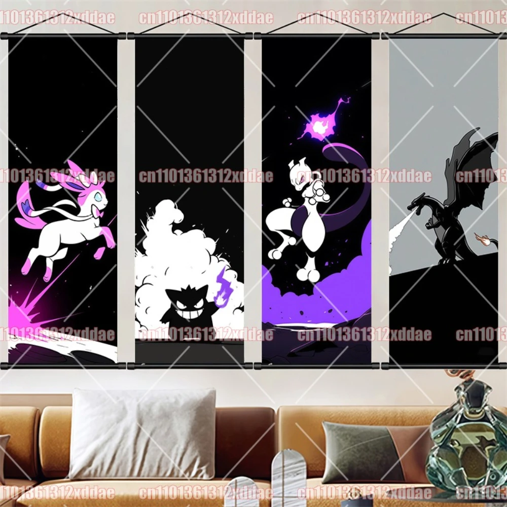 

Anime Poster Print Art Wall Decor Gengar Charizard Painting on Canvas Pikachu Hanging Scrolls Decoration for Home and Office