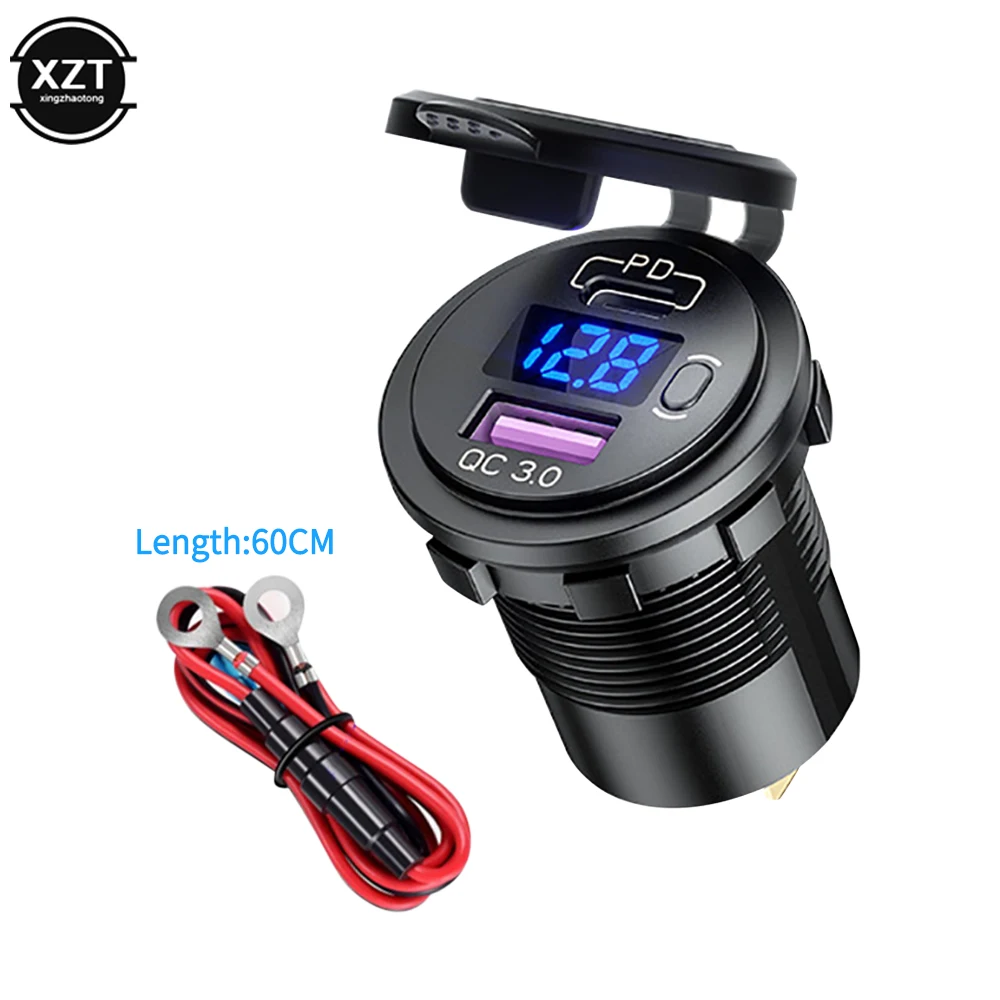 12V 24V PD Type C/QC 3.0 Car USB Charger Socket Switch with Voltmeter Quick Charging Power Adapter For Car Truck Boat Motorcycle