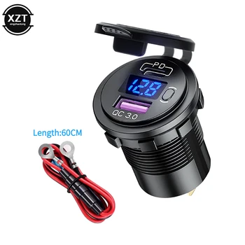 12v 24v pd tipo c/qc 3.0 interruptor de tomada de carregador usb de carro com voltímetro adaptador de alimentação de carregamento rápido para carro caminhão barco motocicleta