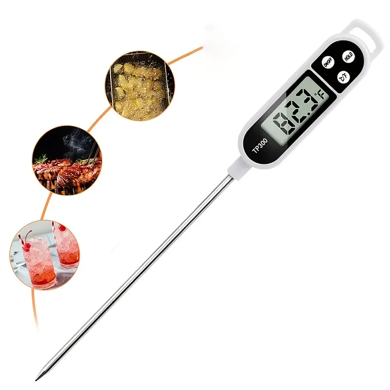

Digital Food Thermometer with Probe for Accurate Meat and BBQ Cooking, 1 Piece with Button Battery Power, Plastic Material