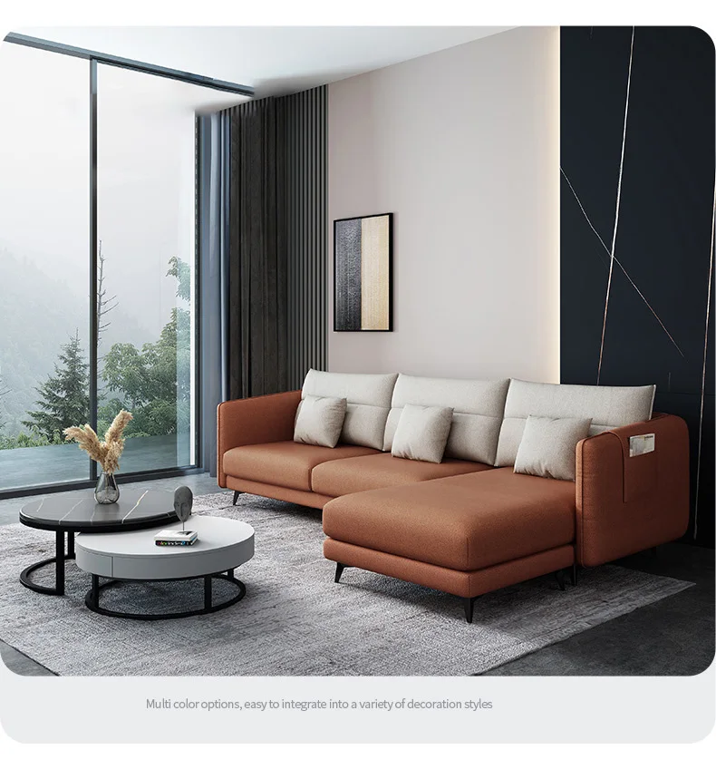 Modern sofa set furniture living room luxury gray simple luxury size apartment three straight Italian fabric sofa