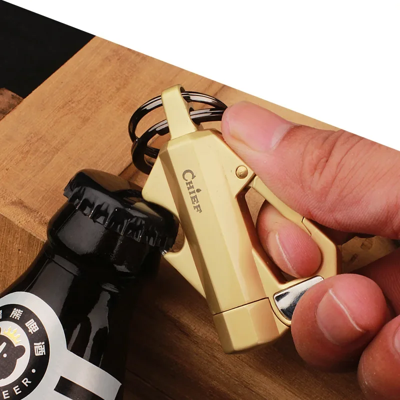 Portable Keychain Lighter, Multifunctional Outdoor Fire Starter, Bottle Opener, Keychain All-in-one Mini Gadget Metal Windproof