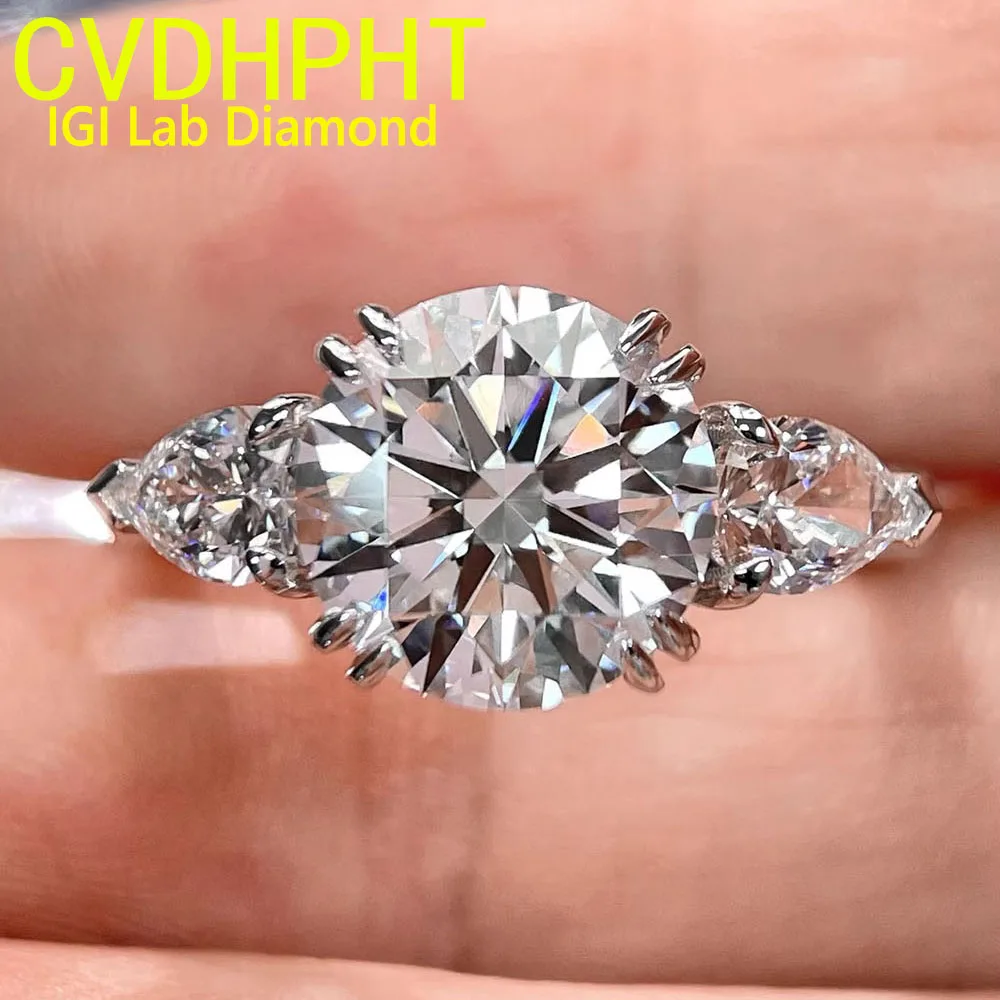 خاتم البلاتين Pt950 IGI Solitaire Lab-Grown الماس شكل دائري CVD HPHT الماس D VS خاتم الخطوبة الزفاف
