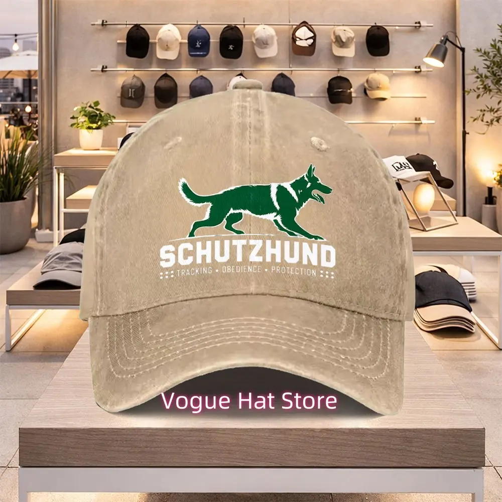 Versatile Trendy Baseball Cap for Spring And Summer Featuring The Letters 'Schutzhund' with a German Shepherd Design. A Stylish