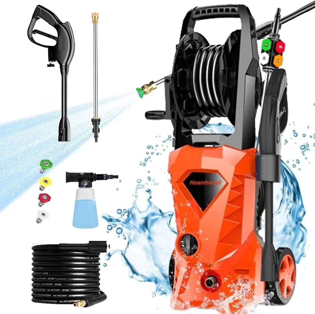 

3600PSI Electric Pressure Washer 4GPM 1600W Power Washer with 20ft Hose Reel, 4 Tips, Foam Cannon Spray Gun &Wand