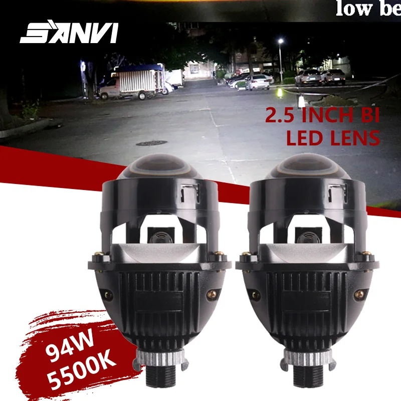 Sanvi 2.5 inch S8 Pro 12V 94W 5500K Car Bi LED Projector Lens Headlight For H4 H7 9005 9006 Auto Retrofit Light Car Accessories