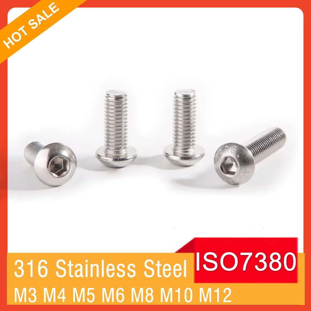 M3 M4 M5 M6 M8 M10 M12 ISO7380 A4-70 316 Stainless Steel Hex Socket Round Head Screws Bolts