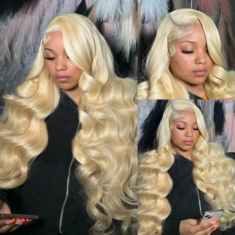 Perruque Lace Front Wig Body Wave Naturelle, Cheveux Humains, 13x6, 4x4, Densité 613, Transparente, Blonde 200%, pour Femme