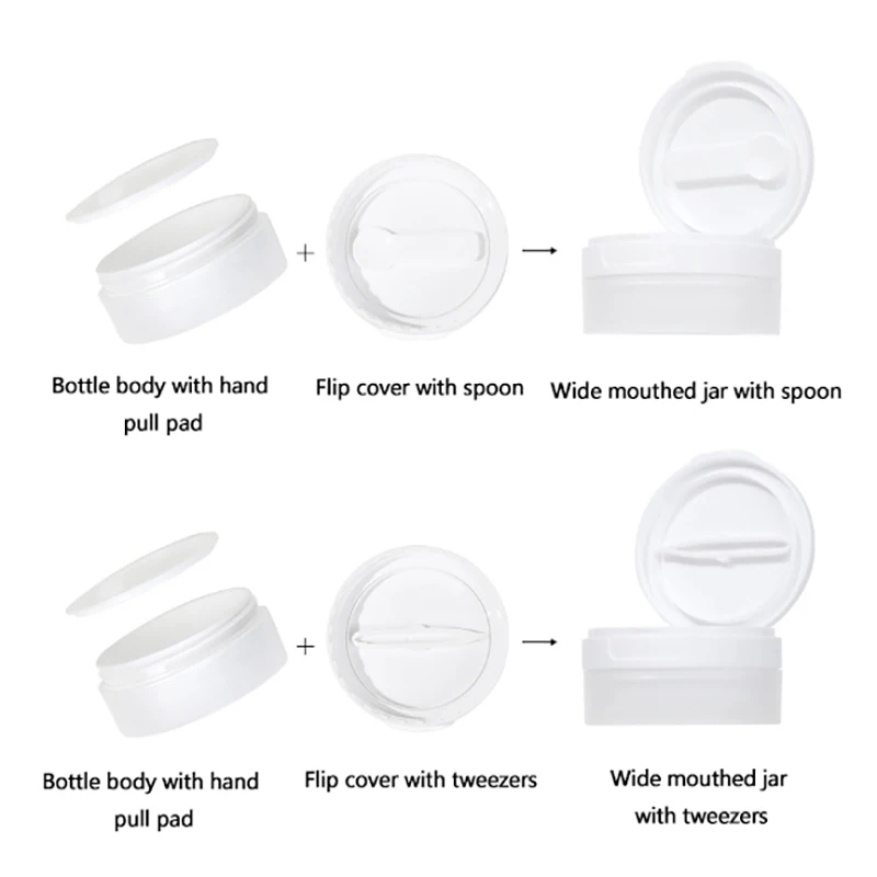 100/120/150g Flip Cover With Spoon Or Tweezers Refillable Bottles Empty Pot Travel Face Cream Lotion Cosmetic Cotton Makeup Jar