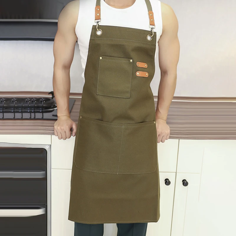 Men's Women Apron With Pockets Heavy Duty Canvas Tool Apron Cross Back Adjustable Work Apron For Woodworking Workshop