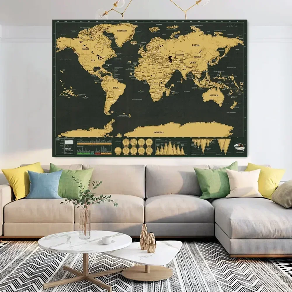 Luxury Scratch Off Maps For Room & Office Decor, Scratch Layer Coating Poster Maps for Travel, Best Gifts for Travelers a1