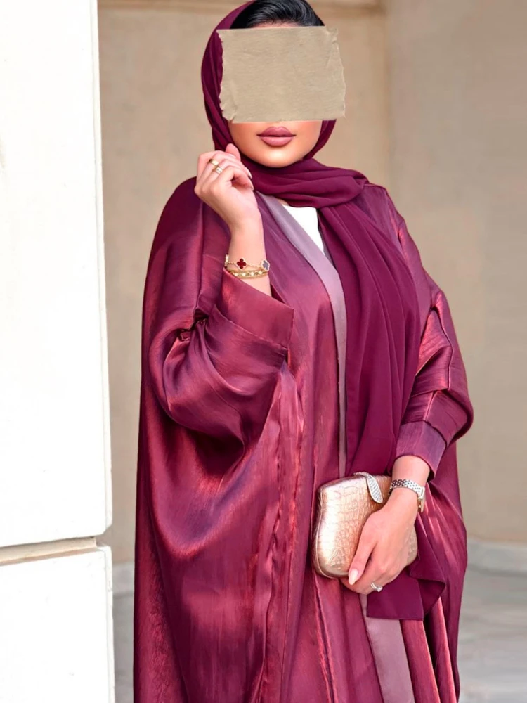 Abayas en Satin Soyeux pour Femme Musulmane, Robe Maxi, Manches sulfChauve-Souris, Caftan Dubaï, Robe Éducative Large, Eid, Maroc