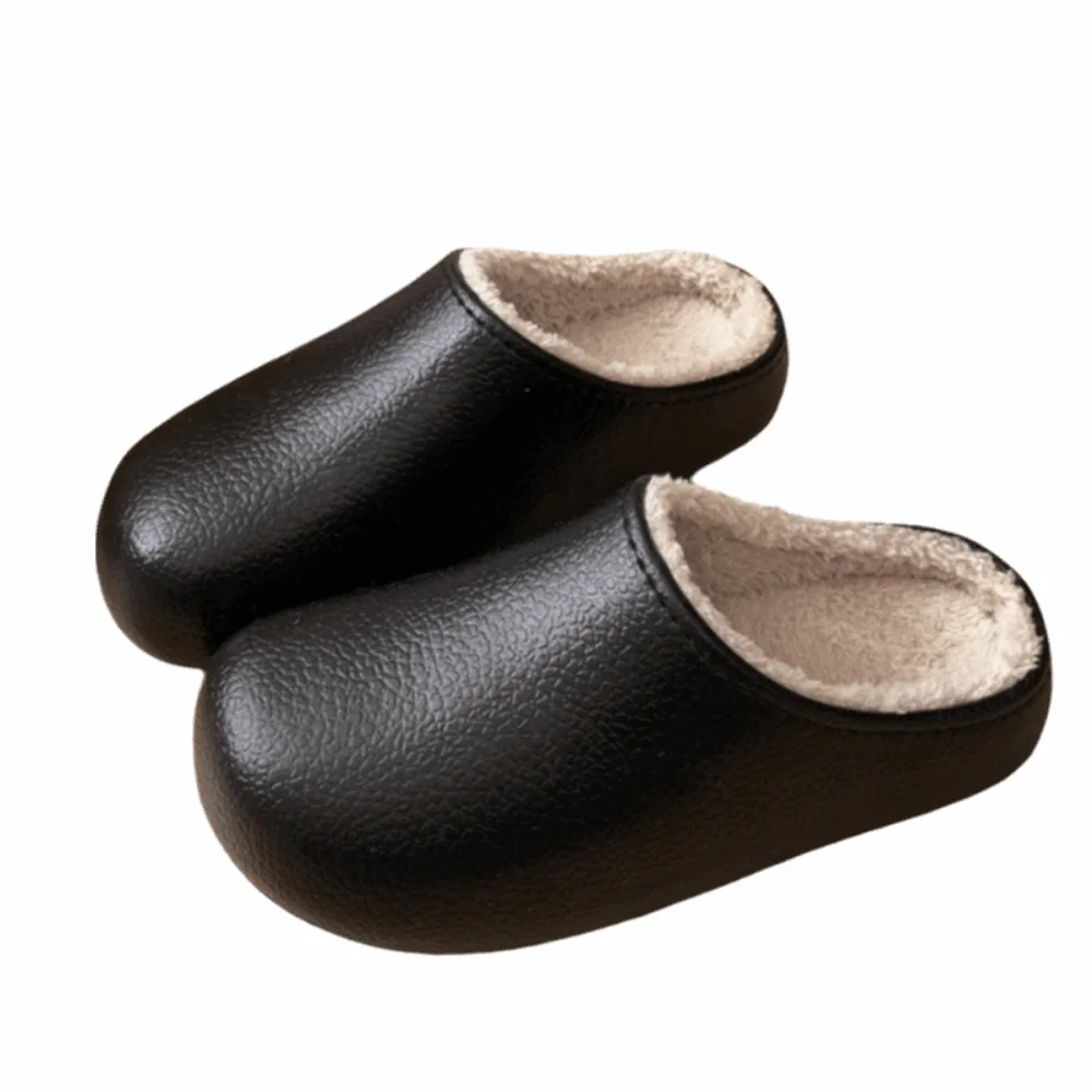 

36-41 женские плюшевые тапочки, противоскользящие однотонные теплые плюшевые тапочки с кожаным узором, зимняя домашняя обувь на толстой подошве для гостиной