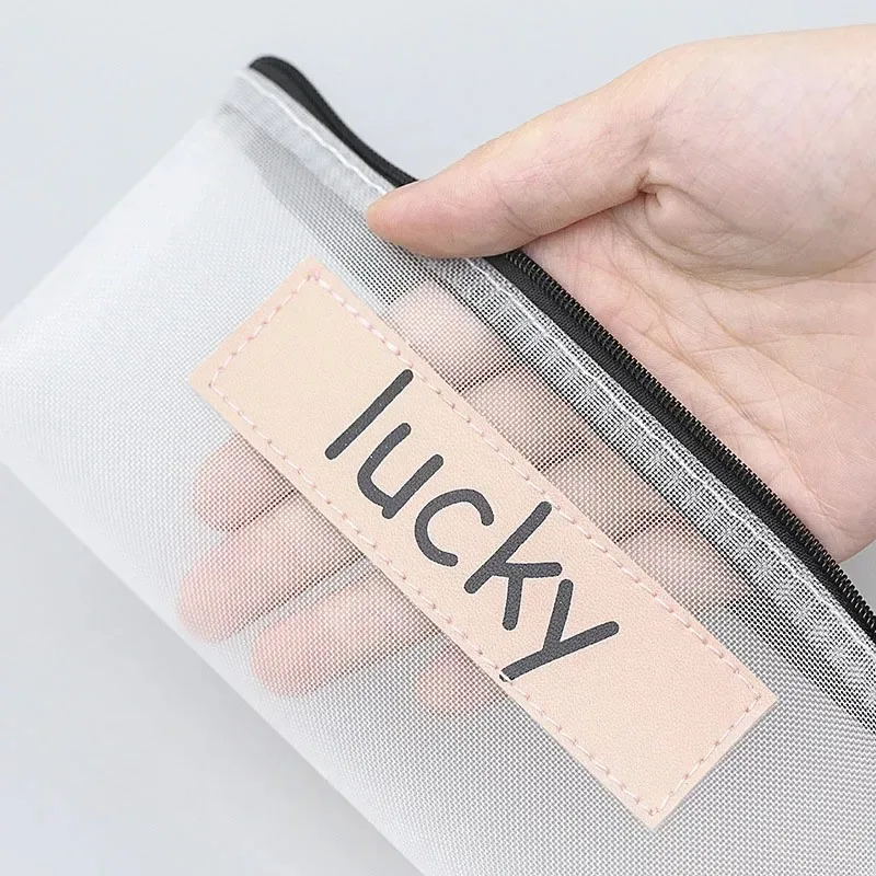 Tempat pensil transparan, kantong pensil jala untuk anak perempuan hadiah perlengkapan sekolah kantor alat tulis lucu ritsleting tempat pensil tas kosmetik