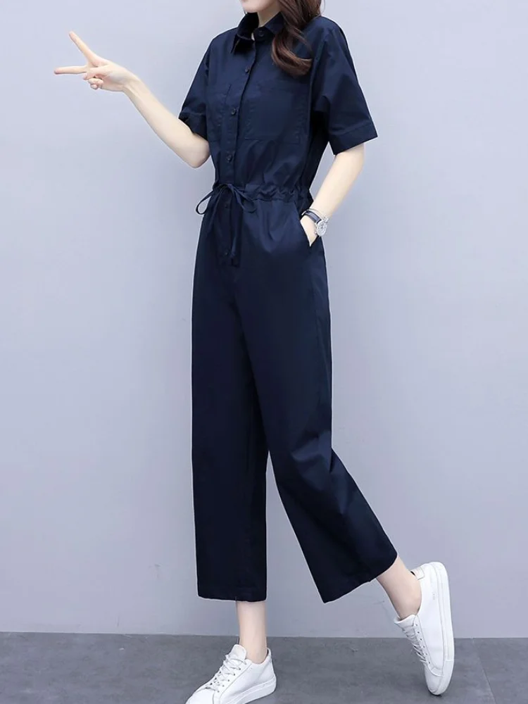 Draw String Ladies Trouser Summer 2024 Baggy Women\'s Blouse and Pants Two Piece Set Wide Leg Shirt Chic Elegant Fashion Clothing