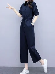 Draw String Ladies Trouser Summer 2024 Baggy Women's Blouse and Pants Two Piece Set Wide Leg Shirt Chic Elegant Fashion Clothing