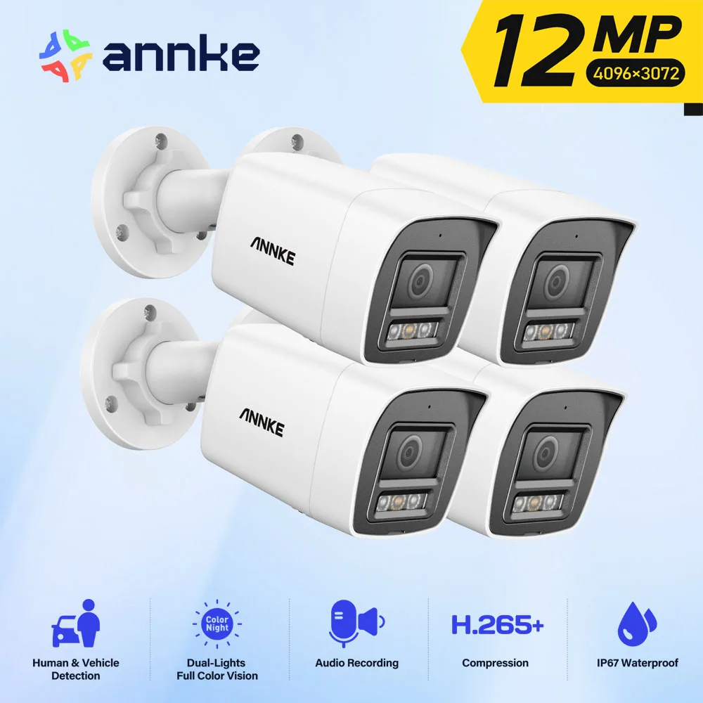 ANNKE C1200 Smart Dual Light 12MP Ultra HD PoE IP Camera Built-in Mic Surveillance Security Cameras Color IR Night Vision IP67