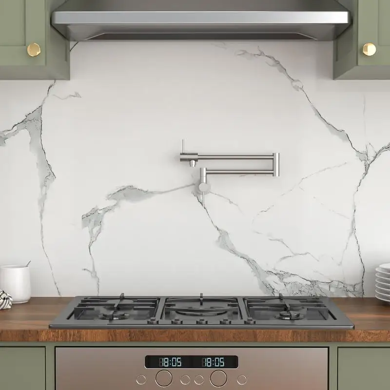 壁掛けポットフィラー蛇口、折りたたみ式伸縮デザイン、シングルホール構成、デュアルハンドル、つや消しニッケル仕上げ